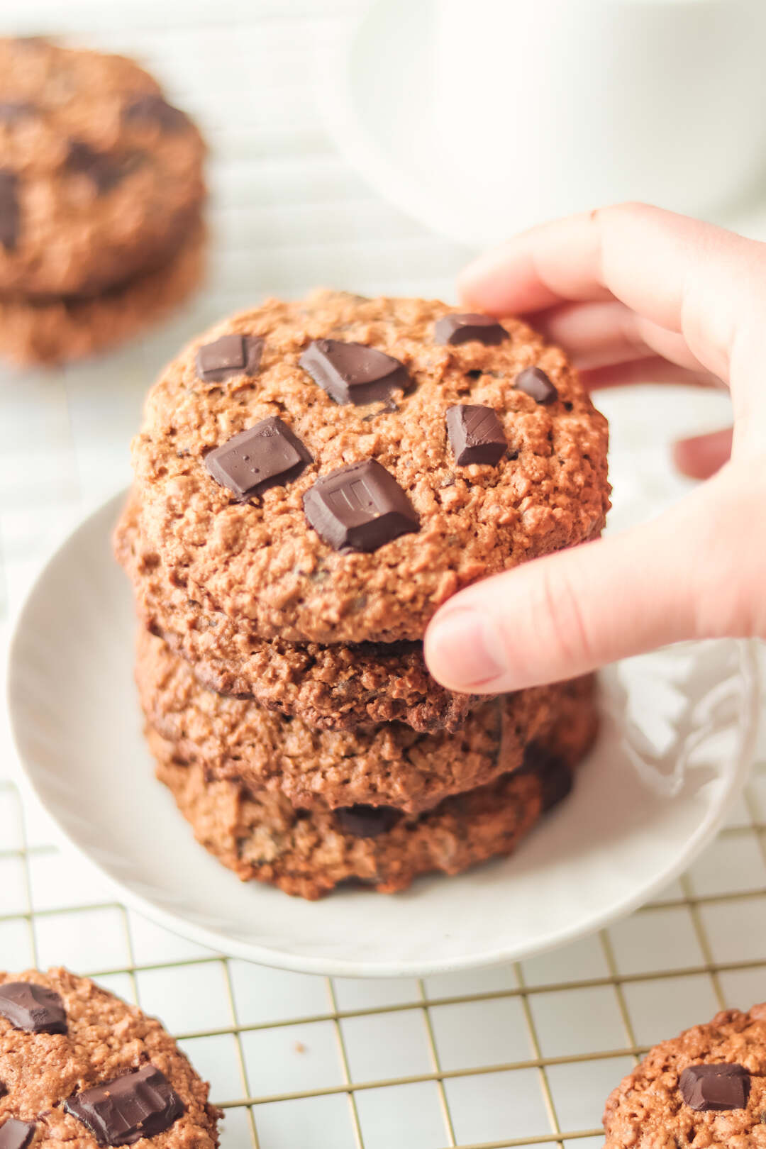 Vegan Oatmeal Cookies with Chocolate Chunks