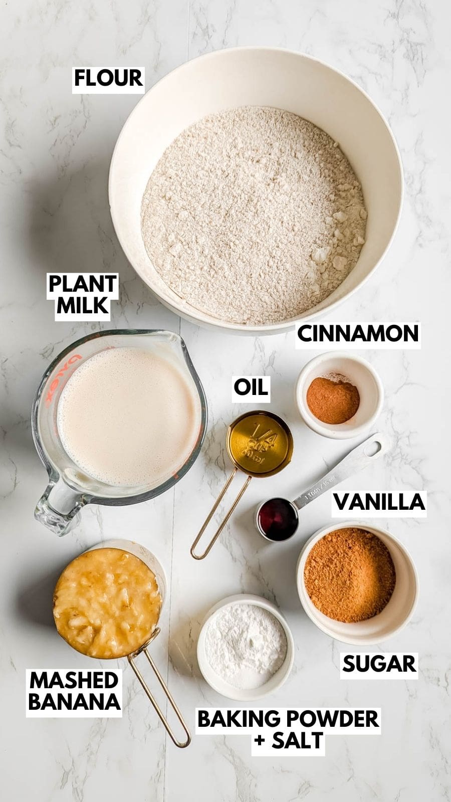 ingredients to make vegan banana oat pancakes